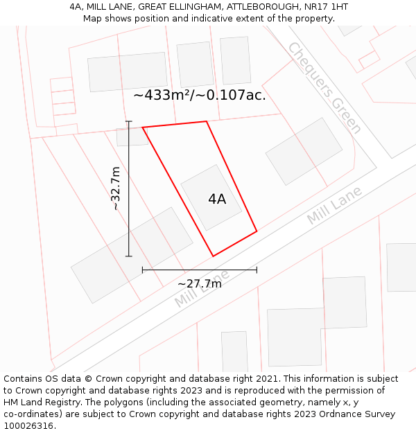 4A, MILL LANE, GREAT ELLINGHAM, ATTLEBOROUGH, NR17 1HT: Plot and title map