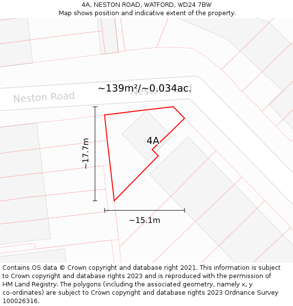 4A, NESTON ROAD, WATFORD, WD24 7BW: Plot and title map