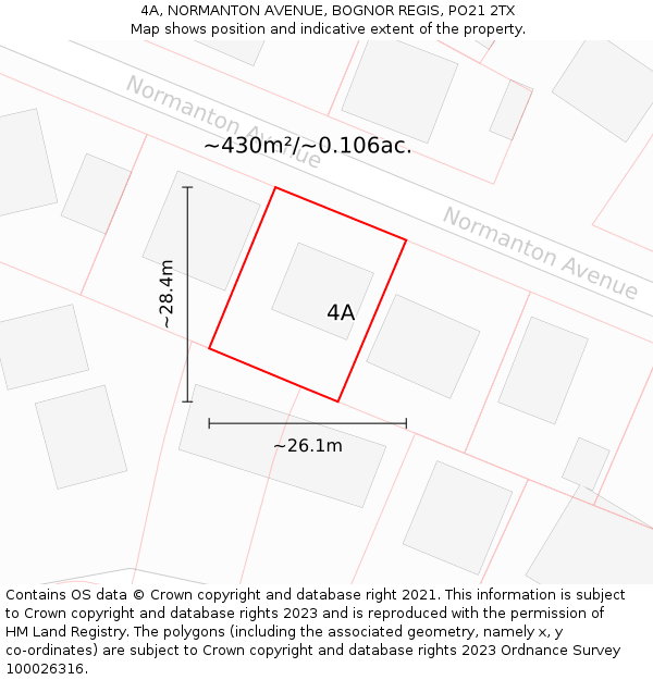 4A, NORMANTON AVENUE, BOGNOR REGIS, PO21 2TX: Plot and title map