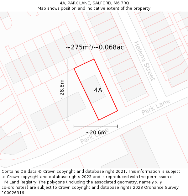 4A, PARK LANE, SALFORD, M6 7RQ: Plot and title map