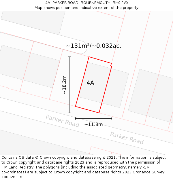 4A, PARKER ROAD, BOURNEMOUTH, BH9 1AY: Plot and title map