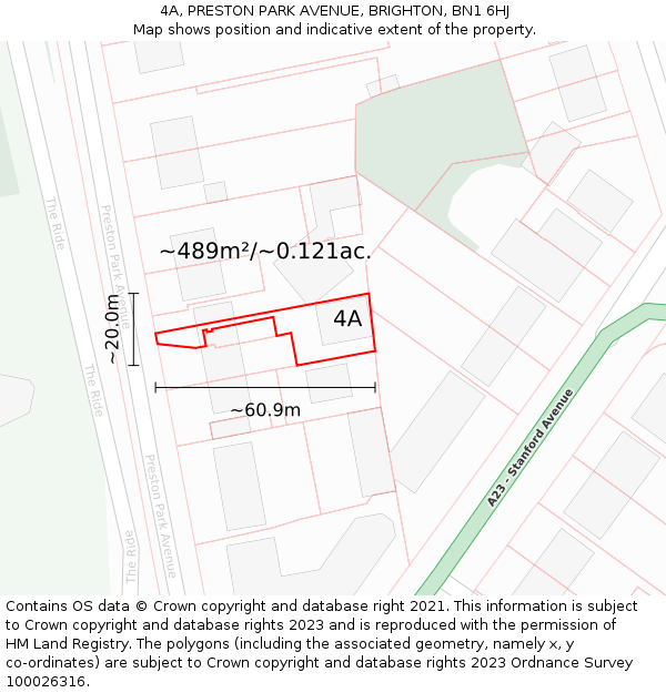 4A, PRESTON PARK AVENUE, BRIGHTON, BN1 6HJ: Plot and title map