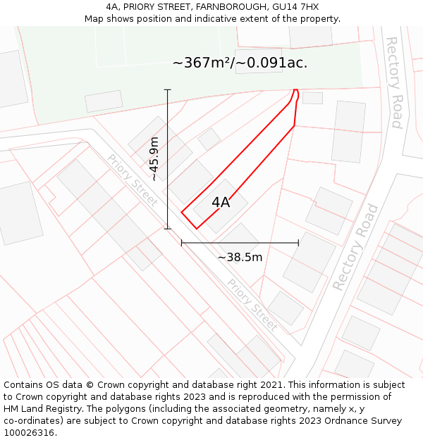 4A, PRIORY STREET, FARNBOROUGH, GU14 7HX: Plot and title map