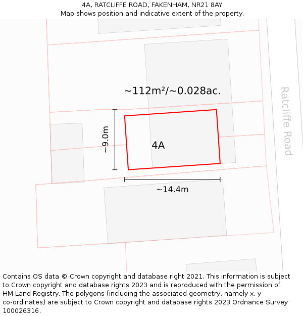 4A, RATCLIFFE ROAD, FAKENHAM, NR21 8AY: Plot and title map