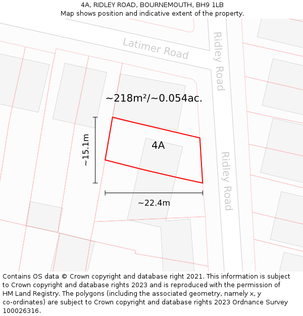 4A, RIDLEY ROAD, BOURNEMOUTH, BH9 1LB: Plot and title map