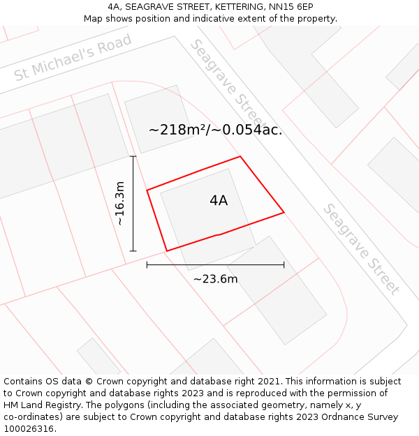 4A, SEAGRAVE STREET, KETTERING, NN15 6EP: Plot and title map