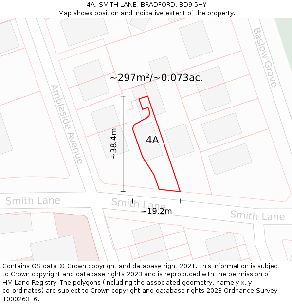 4A, SMITH LANE, BRADFORD, BD9 5HY: Plot and title map