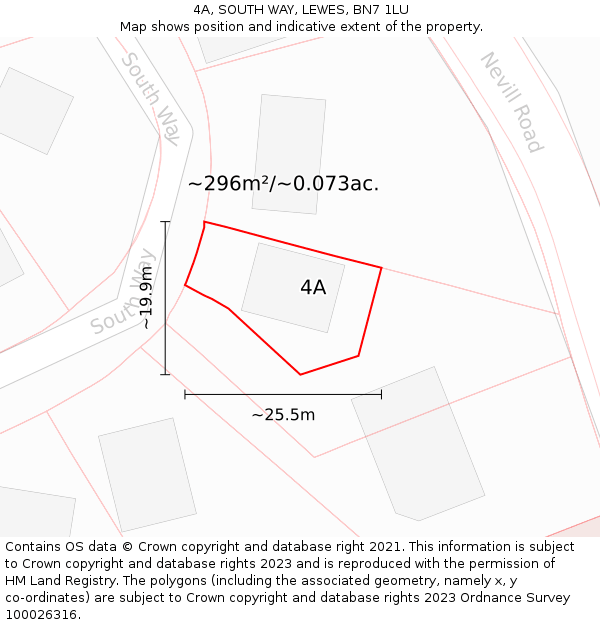 4A, SOUTH WAY, LEWES, BN7 1LU: Plot and title map