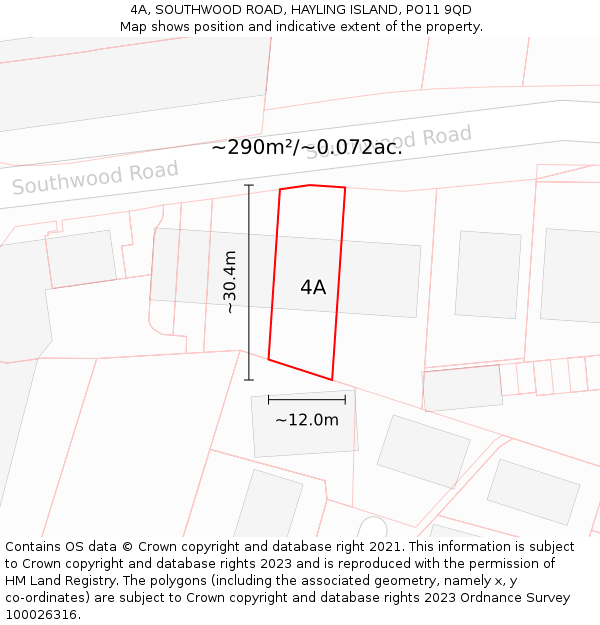 4A, SOUTHWOOD ROAD, HAYLING ISLAND, PO11 9QD: Plot and title map