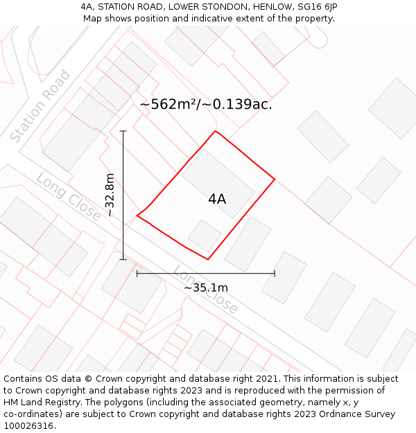 4A, STATION ROAD, LOWER STONDON, HENLOW, SG16 6JP: Plot and title map