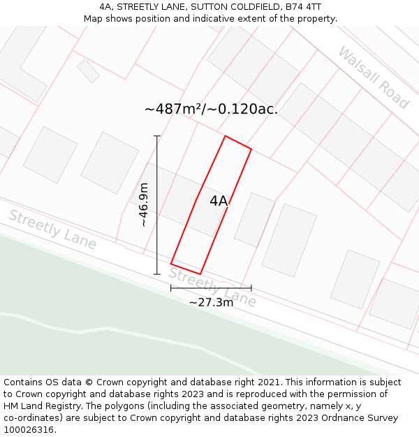 4A, STREETLY LANE, SUTTON COLDFIELD, B74 4TT: Plot and title map