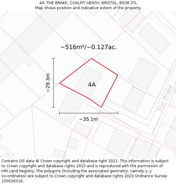 4A, THE BRAKE, COALPIT HEATH, BRISTOL, BS36 2TL: Plot and title map