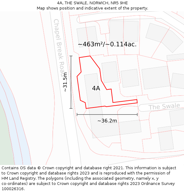 4A, THE SWALE, NORWICH, NR5 9HE: Plot and title map