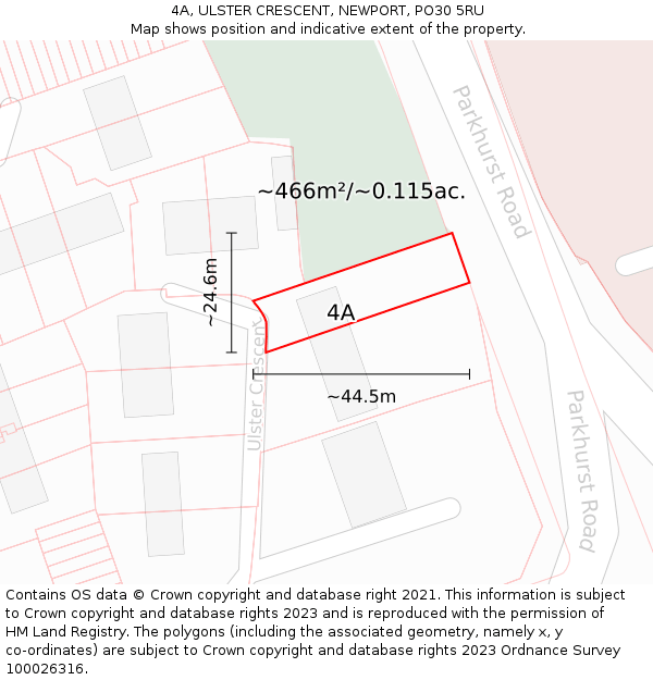 4A, ULSTER CRESCENT, NEWPORT, PO30 5RU: Plot and title map