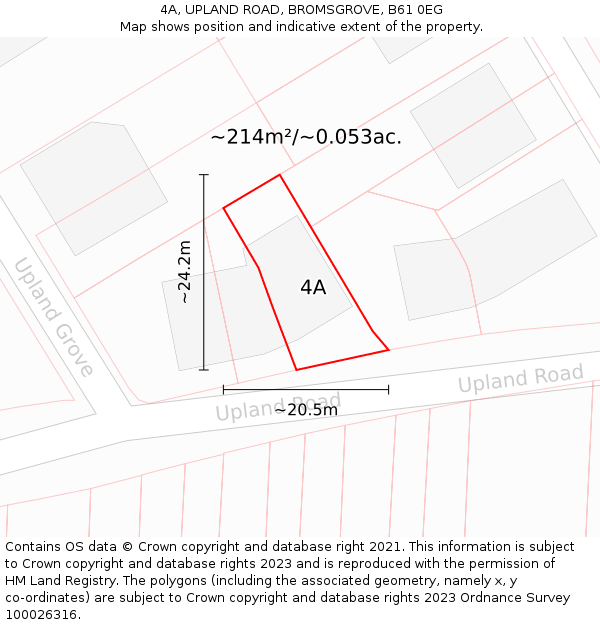 4A, UPLAND ROAD, BROMSGROVE, B61 0EG: Plot and title map