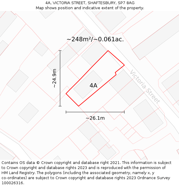 4A, VICTORIA STREET, SHAFTESBURY, SP7 8AG: Plot and title map