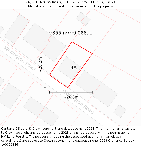 4A, WELLINGTON ROAD, LITTLE WENLOCK, TELFORD, TF6 5BJ: Plot and title map