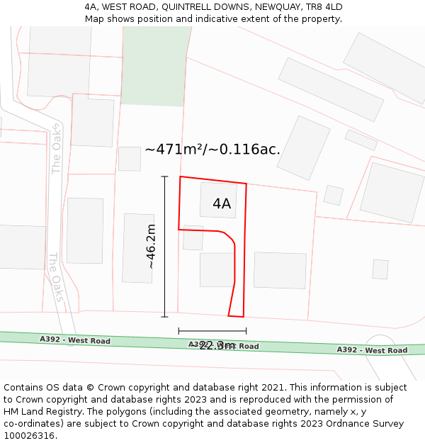 4A, WEST ROAD, QUINTRELL DOWNS, NEWQUAY, TR8 4LD: Plot and title map