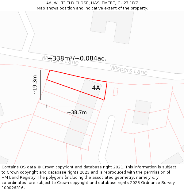 4A, WHITFIELD CLOSE, HASLEMERE, GU27 1DZ: Plot and title map