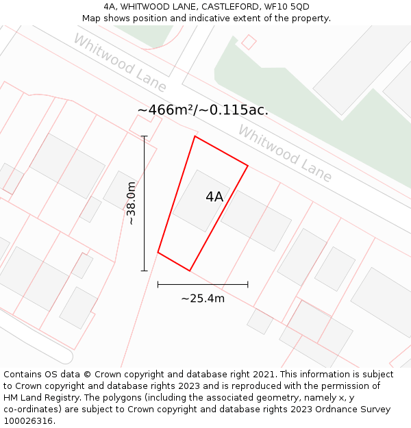 4A, WHITWOOD LANE, CASTLEFORD, WF10 5QD: Plot and title map