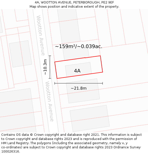 4A, WOOTTON AVENUE, PETERBOROUGH, PE2 9EF: Plot and title map