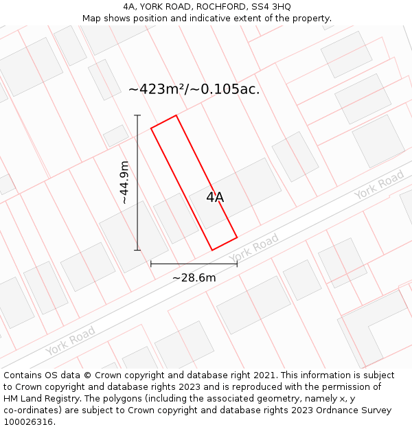 4A, YORK ROAD, ROCHFORD, SS4 3HQ: Plot and title map