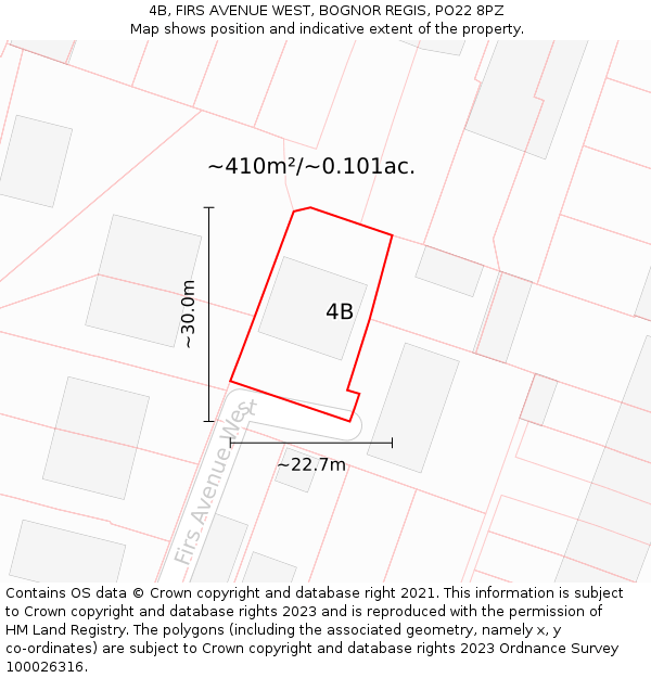 4B, FIRS AVENUE WEST, BOGNOR REGIS, PO22 8PZ: Plot and title map