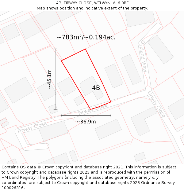 4B, FIRWAY CLOSE, WELWYN, AL6 0RE: Plot and title map