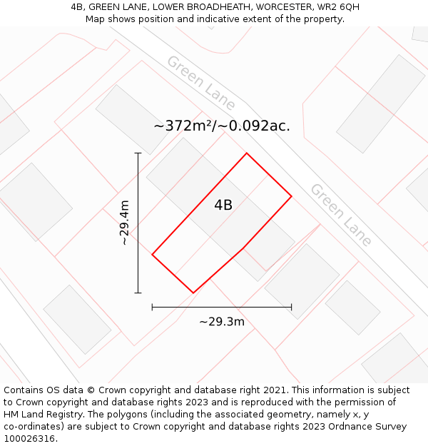 4B, GREEN LANE, LOWER BROADHEATH, WORCESTER, WR2 6QH: Plot and title map