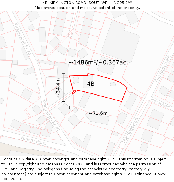 4B, KIRKLINGTON ROAD, SOUTHWELL, NG25 0AY: Plot and title map