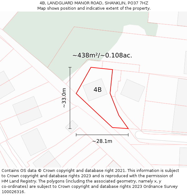 4B, LANDGUARD MANOR ROAD, SHANKLIN, PO37 7HZ: Plot and title map