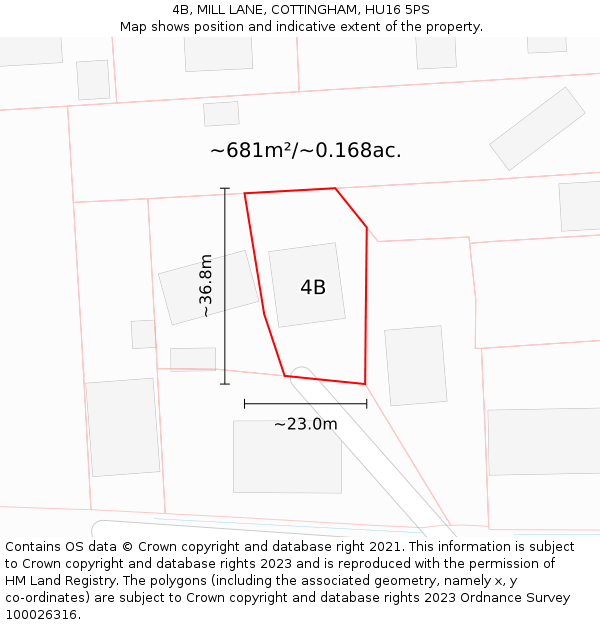 4B, MILL LANE, COTTINGHAM, HU16 5PS: Plot and title map