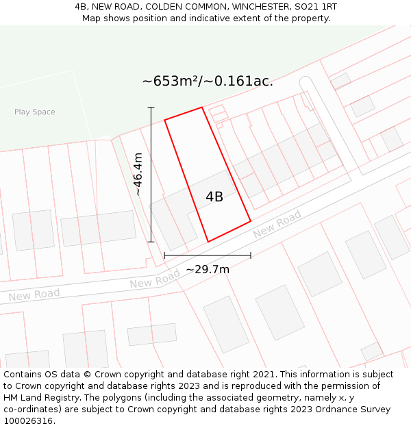 4B, NEW ROAD, COLDEN COMMON, WINCHESTER, SO21 1RT: Plot and title map