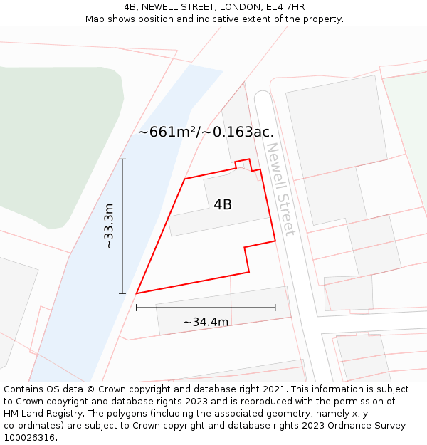 4B, NEWELL STREET, LONDON, E14 7HR: Plot and title map