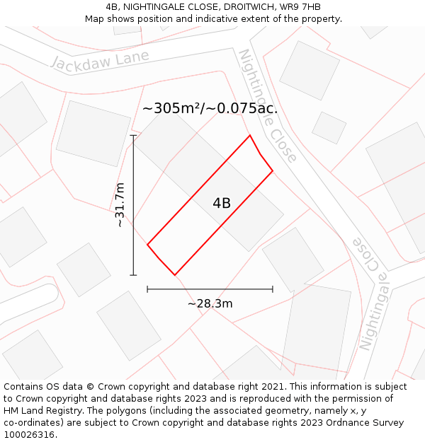 4B, NIGHTINGALE CLOSE, DROITWICH, WR9 7HB: Plot and title map