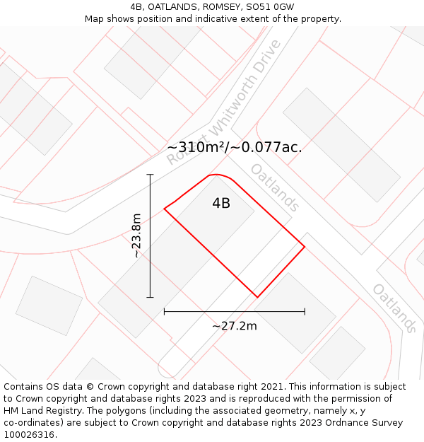 4B, OATLANDS, ROMSEY, SO51 0GW: Plot and title map