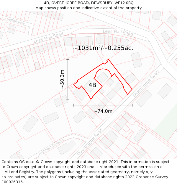 4B, OVERTHORPE ROAD, DEWSBURY, WF12 0RQ: Plot and title map