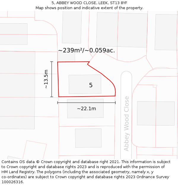 5, ABBEY WOOD CLOSE, LEEK, ST13 8YF: Plot and title map