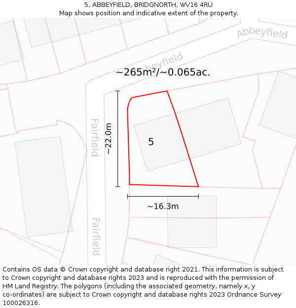 5, ABBEYFIELD, BRIDGNORTH, WV16 4RU: Plot and title map