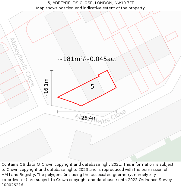 5, ABBEYFIELDS CLOSE, LONDON, NW10 7EF: Plot and title map