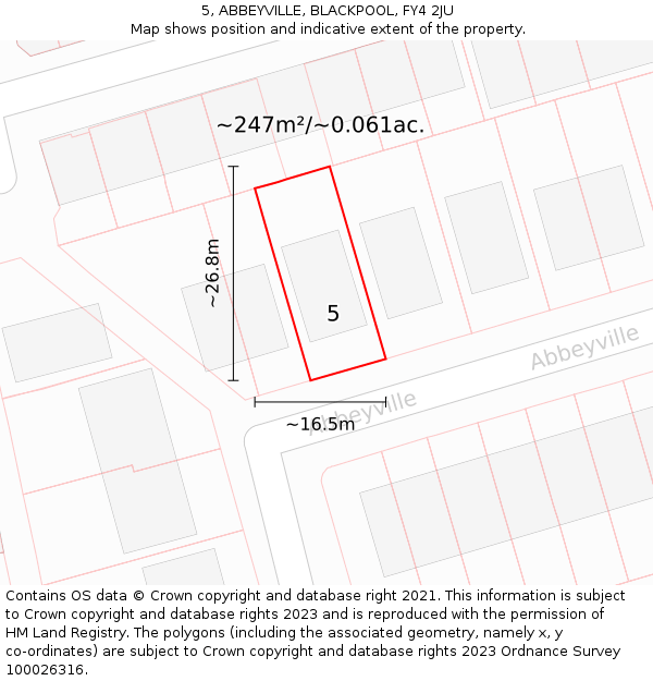 5, ABBEYVILLE, BLACKPOOL, FY4 2JU: Plot and title map