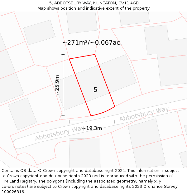 5, ABBOTSBURY WAY, NUNEATON, CV11 4GB: Plot and title map