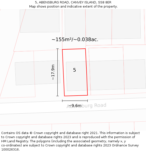 5, ABENSBURG ROAD, CANVEY ISLAND, SS8 8ER: Plot and title map