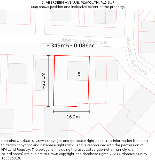 5, ABERDEEN AVENUE, PLYMOUTH, PL5 3UF: Plot and title map