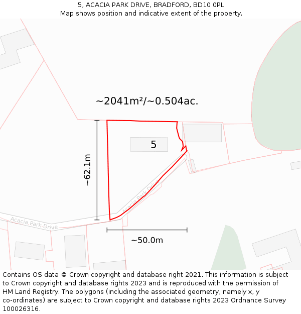 5, ACACIA PARK DRIVE, BRADFORD, BD10 0PL: Plot and title map