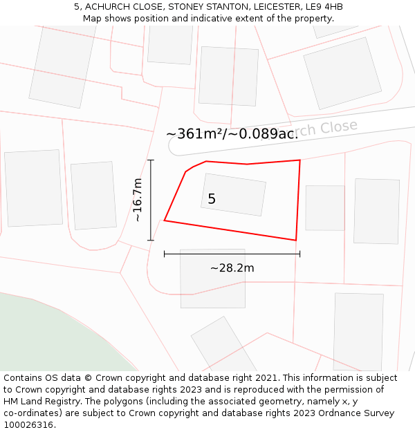 5, ACHURCH CLOSE, STONEY STANTON, LEICESTER, LE9 4HB: Plot and title map