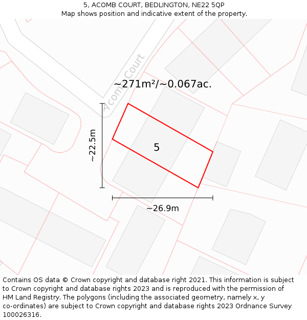 5, ACOMB COURT, BEDLINGTON, NE22 5QP: Plot and title map