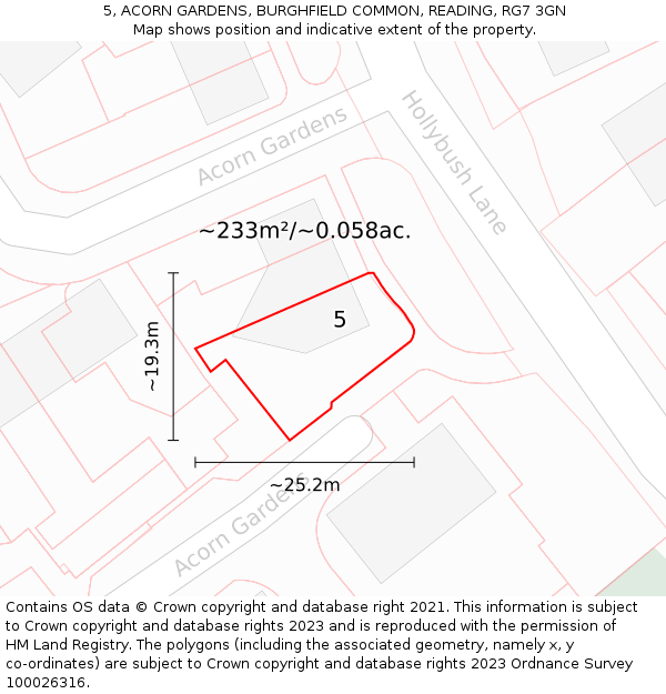 5, ACORN GARDENS, BURGHFIELD COMMON, READING, RG7 3GN: Plot and title map