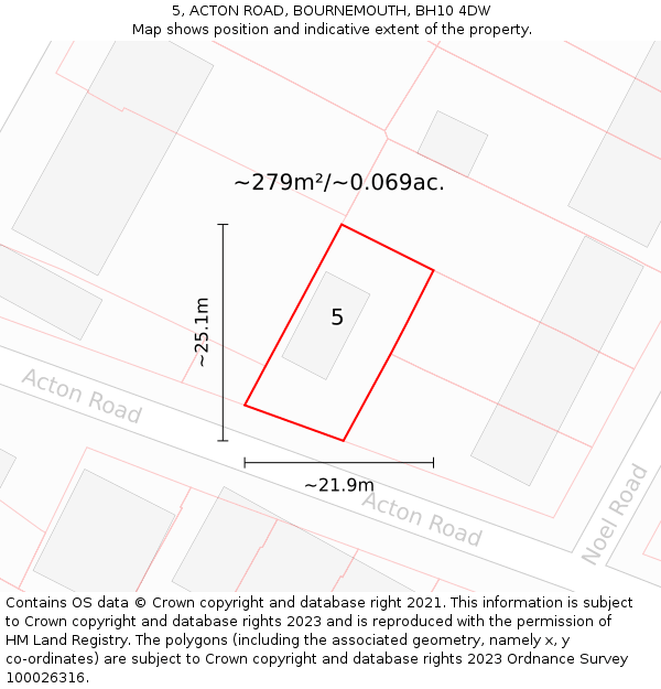 5, ACTON ROAD, BOURNEMOUTH, BH10 4DW: Plot and title map
