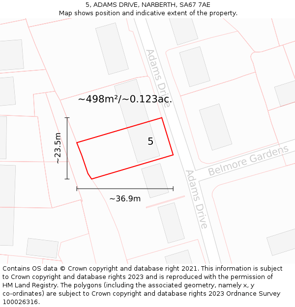 5, ADAMS DRIVE, NARBERTH, SA67 7AE: Plot and title map